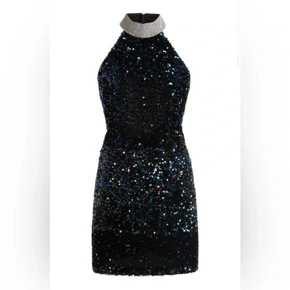 slim fit dress slacks Layered Tulle Sequin Halter Mini Dress | Sparkly Party Dress in Champagne &  Baby Blue main image 1